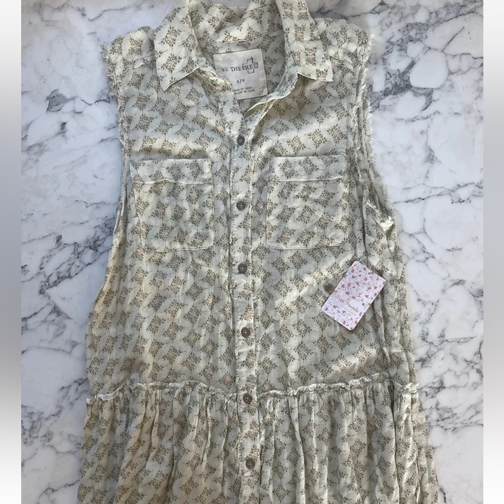 Free People Womens Mini Dress Blouse Striped Size Small NWT